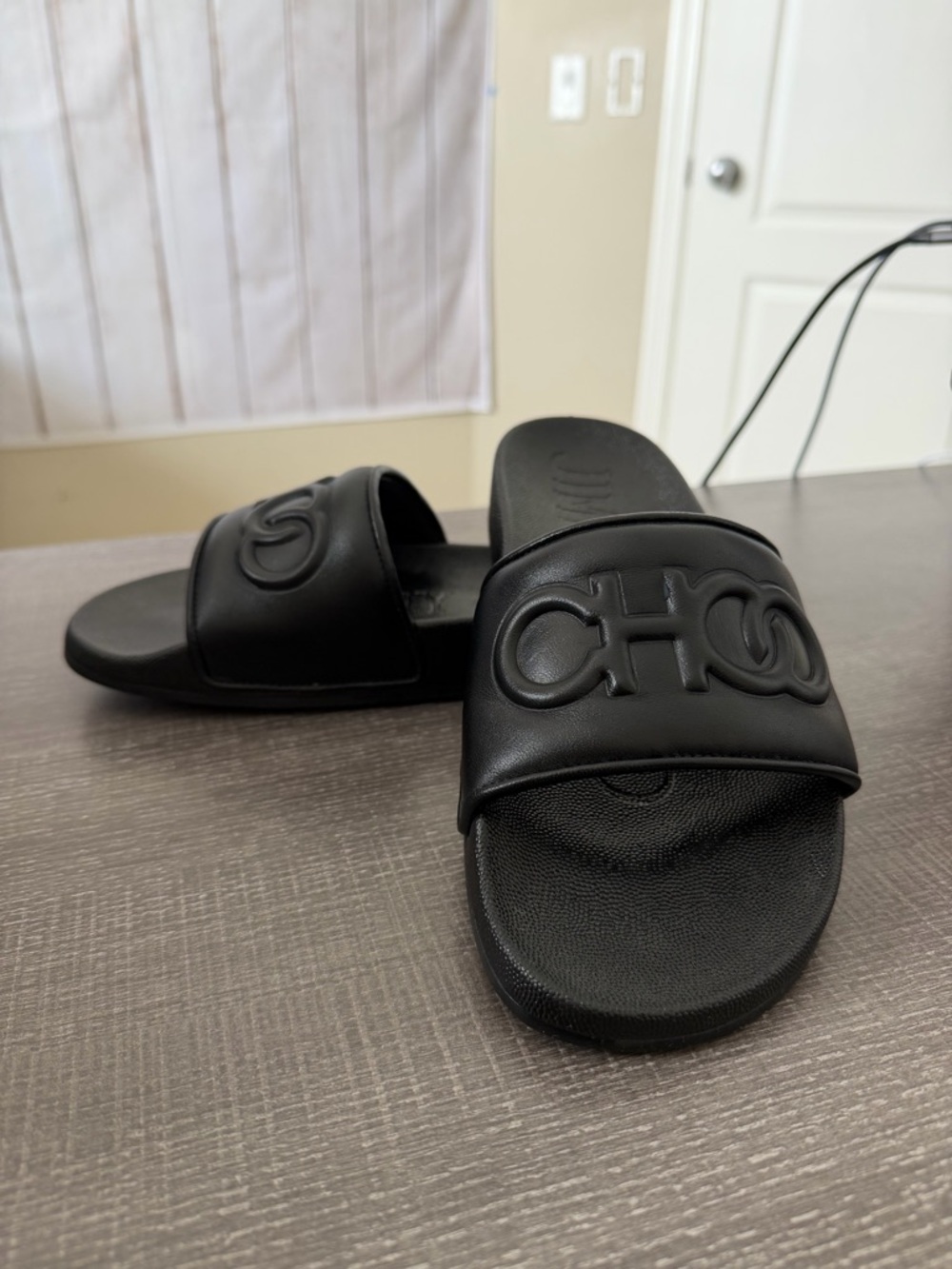 Jimmy Choo Fitz Black Logo Puffed Rubber Slides Size 37